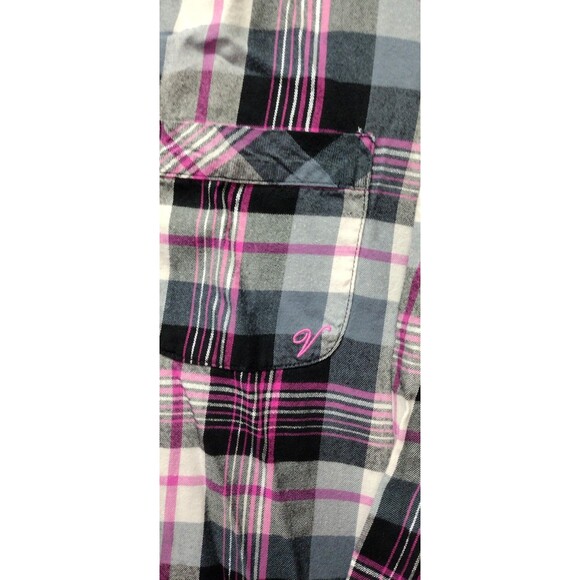 Victorias Secret 2pc Pajama PJ Set Large Plaid Pink Black Metallic Long Sleeve - Picture 6 of 13